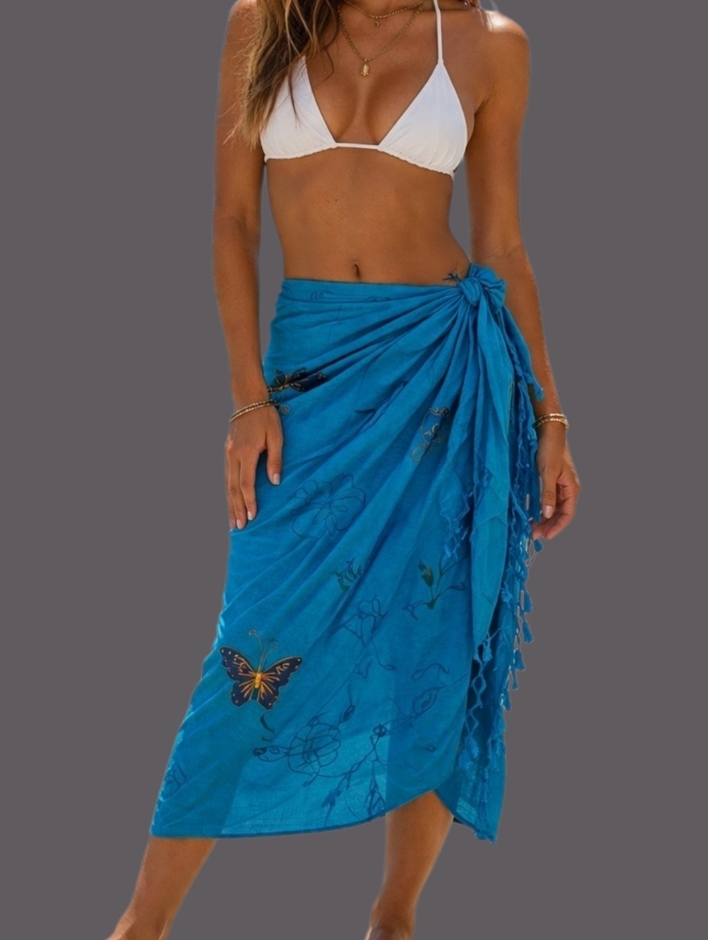 PAREOS Icy Blue Embroidered Butterfly Rayon Swim Cover-up Sarong